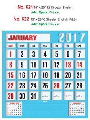 R622 English (F&B)  Monthly Calendar 2017