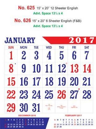 R625 English Monthly Calendar 2017