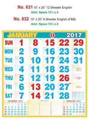 R632 English (F&B) Monthly Calendar 2017