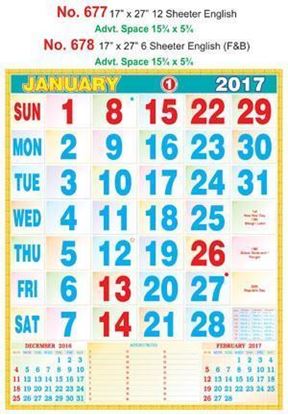 R678 English (F&B) Monthly Calendar 2017