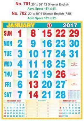 R702English (F&B) Monthly Calendar 2017