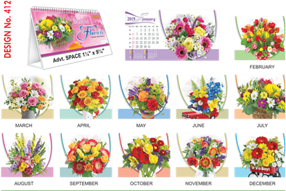 T412 Flowers  Table Calendar 2019