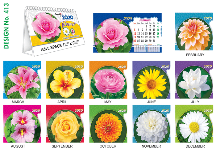 T 413 Lovely Flowers  - Table Calendar With Planner Online Printing 2020