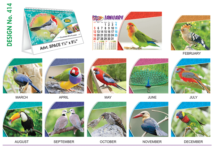 T 414 Wonder full Birds   - Table Calendar With Planner Online Printing 2020