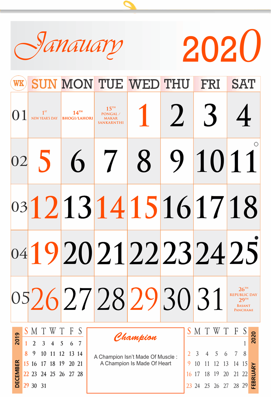 V805 13x19" 12 Sheeter Monthly Calendar 2020
