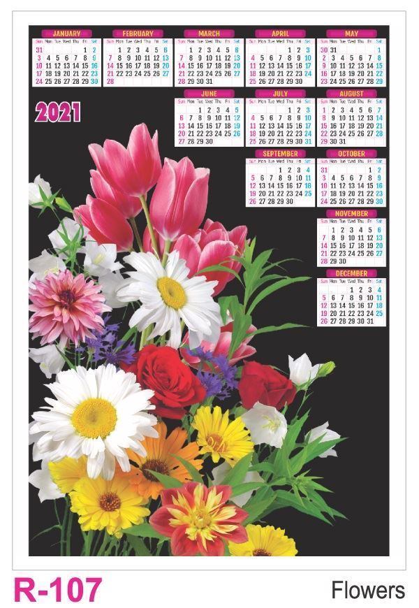 R107 Flowers Plastic Calendar Print 2021