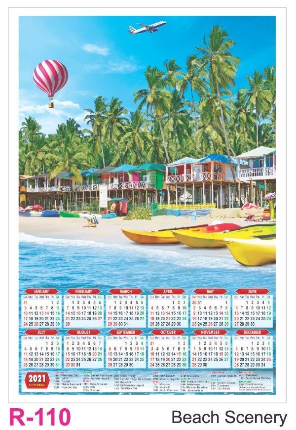 R110 Beach Scenery Plastic Calendar Print 2021