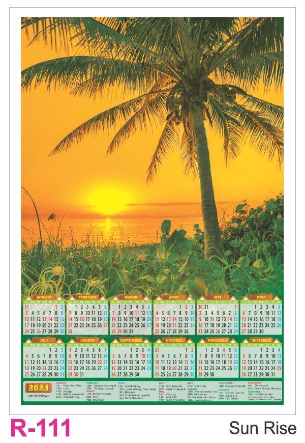 R111 Sun Rise Plastic Calendar Print 2021