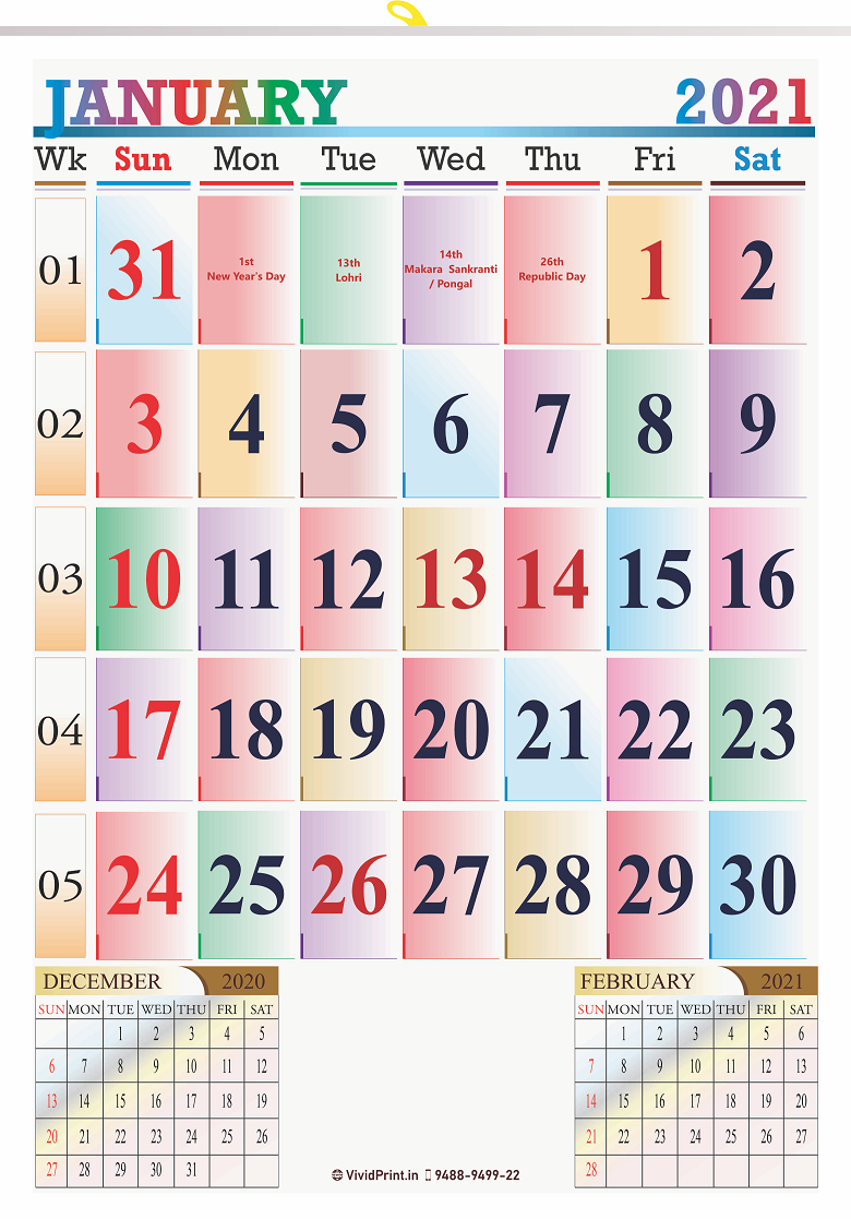 V811 13x19" 12 Sheeter Monthly Calendar Printing 2021