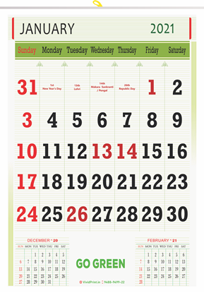 V815 13x19" 12 Sheeter Monthly Calendar Printing 2021