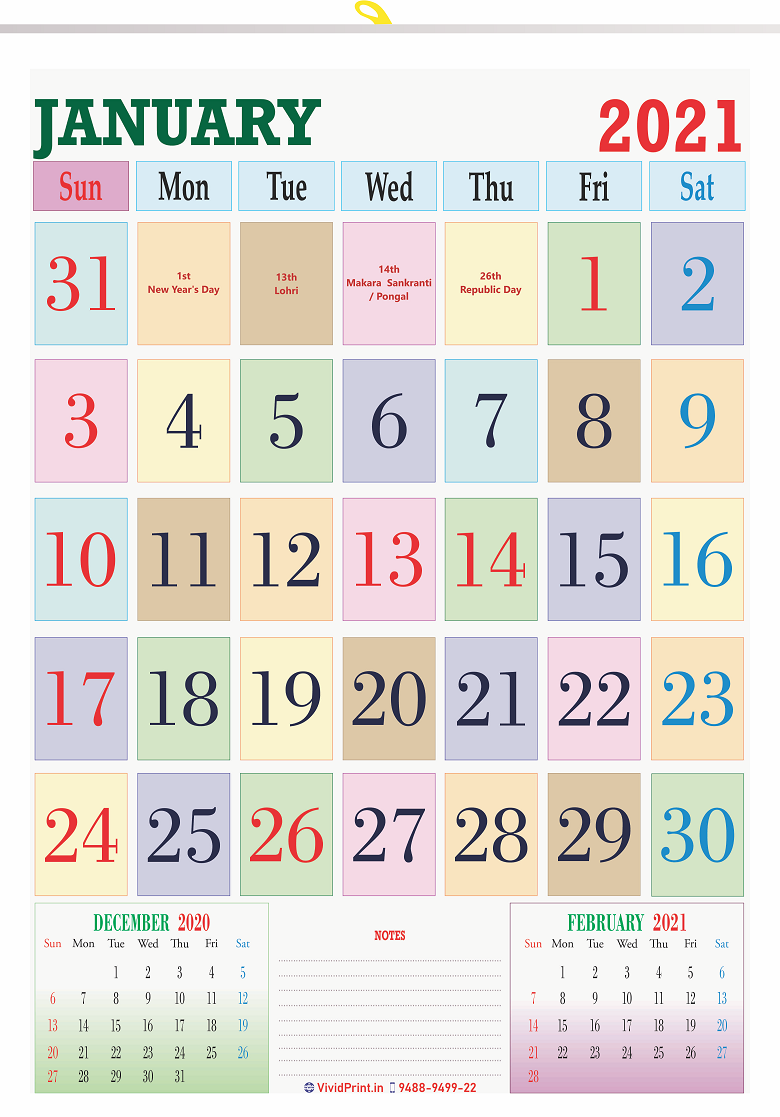 V817 13x19" 12 Sheeter Monthly Calendar Printing 2021