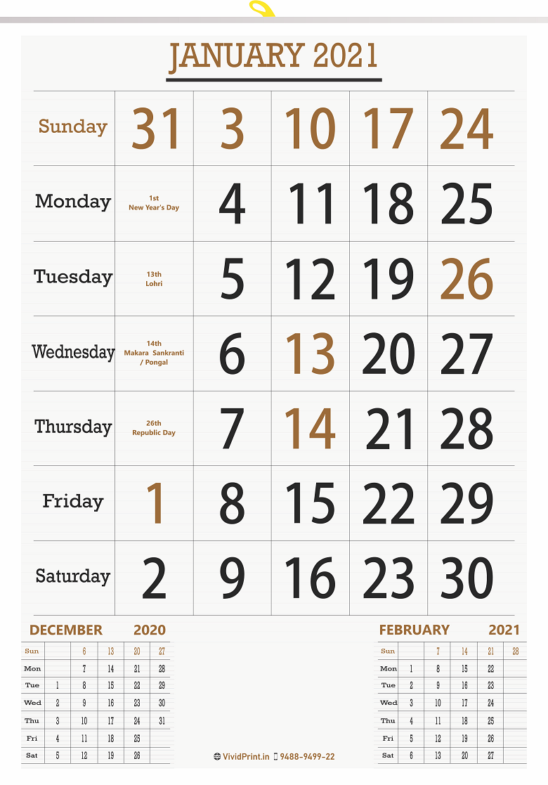 V827 13x19" 12 Sheeter Monthly Calendar Printing 2021
