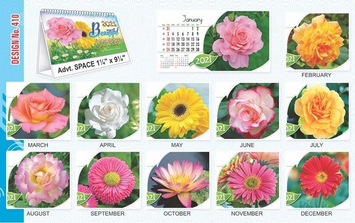 T410 Beautiful Flower - Table Calendar With Planner Print 2021