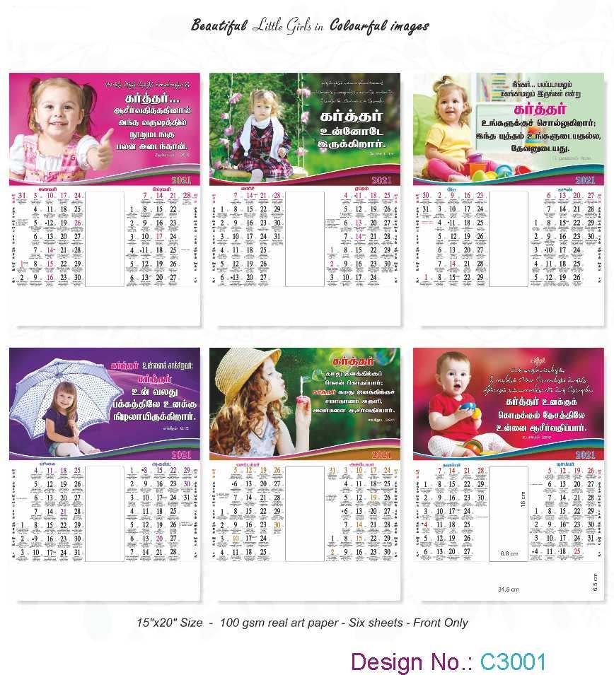 C3001 6 Sheeter Bi-Monthly Tamil Christian Calendars printing 2021