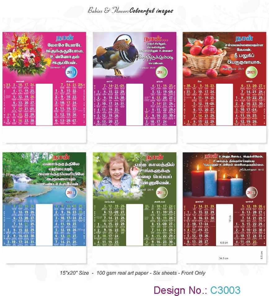 C3003 6 Sheeter Bi-Monthly Tamil Christian Calendars printing 2021