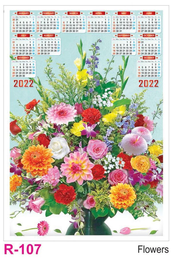 R107 Flowers Plastic Calendar Print 2022