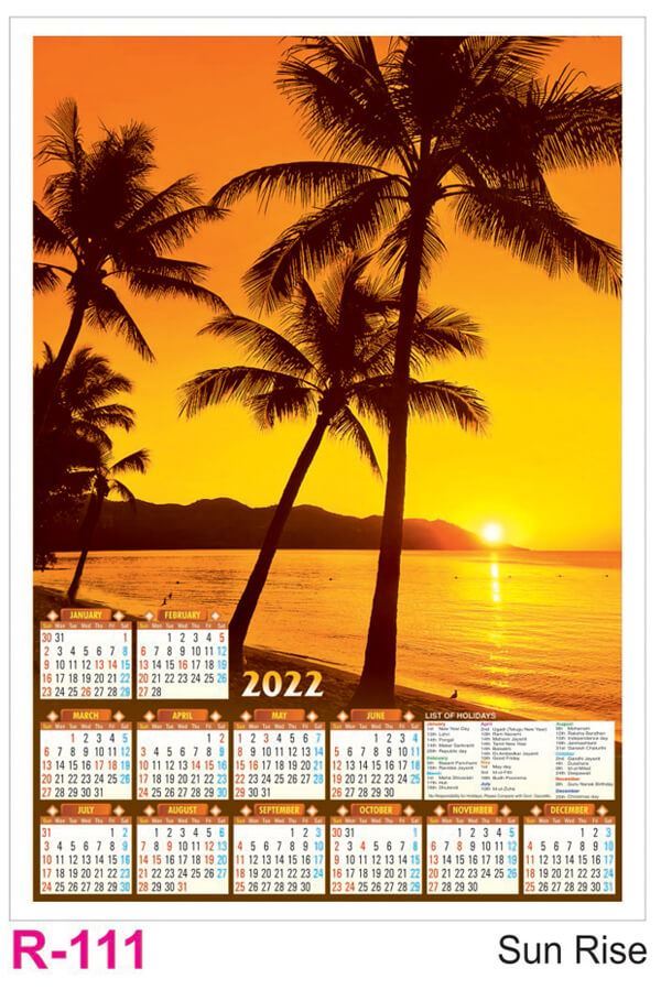 R111 Sun Rise Plastic Calendar Print 2022