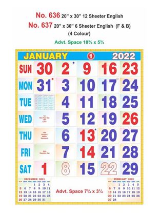 R636 English Monthly Calendar Print 2022