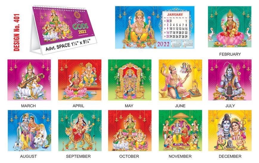 T401 Divine Gods - Table Calendar With Planner Print 2022