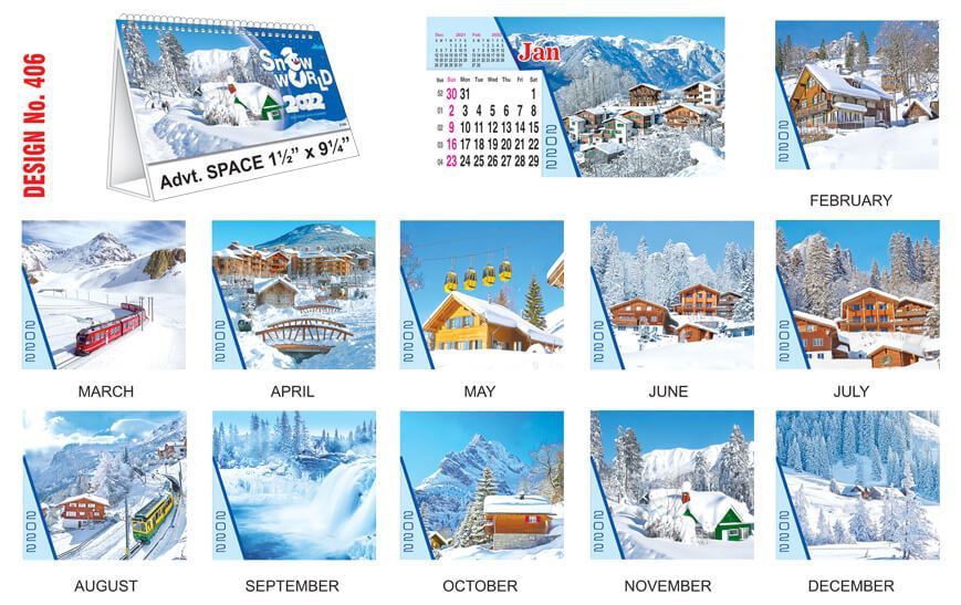 T406 Snow World - Table Calendar With Planner Print 2022