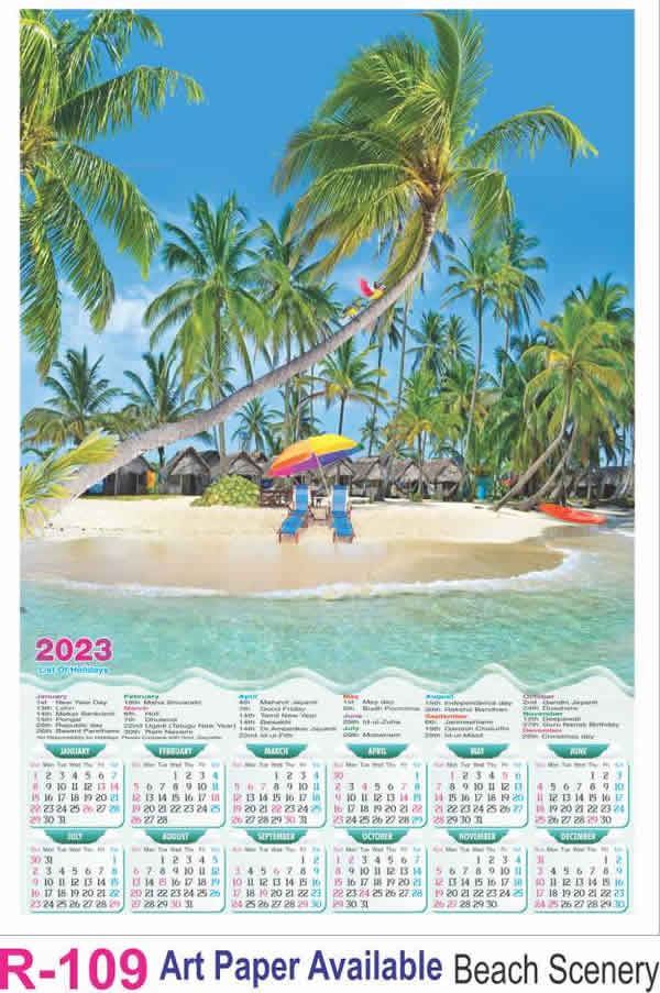 R109 Beach Scenery Plastic Calendar Print 2023