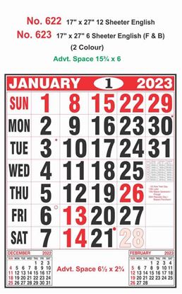 R622 English Monthly Calendar Print 2023