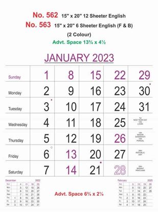 R562 English Monthly Calendar Print 2023