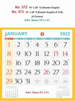 R572 English Monthly Calendar Print 2023