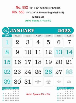 R552 English Monthly Calendar Print 2023