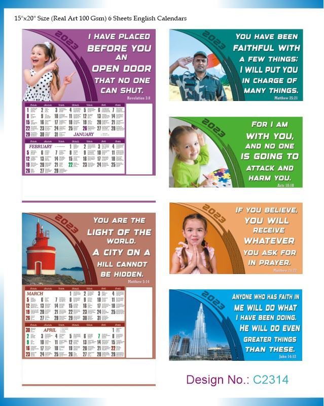 C2314 6 Sheeter English Monthly Calendar Print 2023