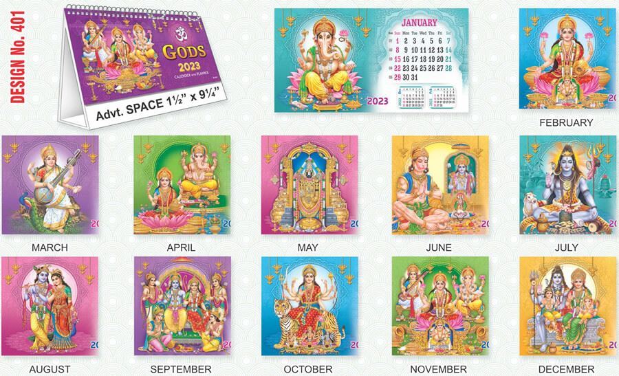 T401 Our Gods - Table Calendar With Planner Print 2023