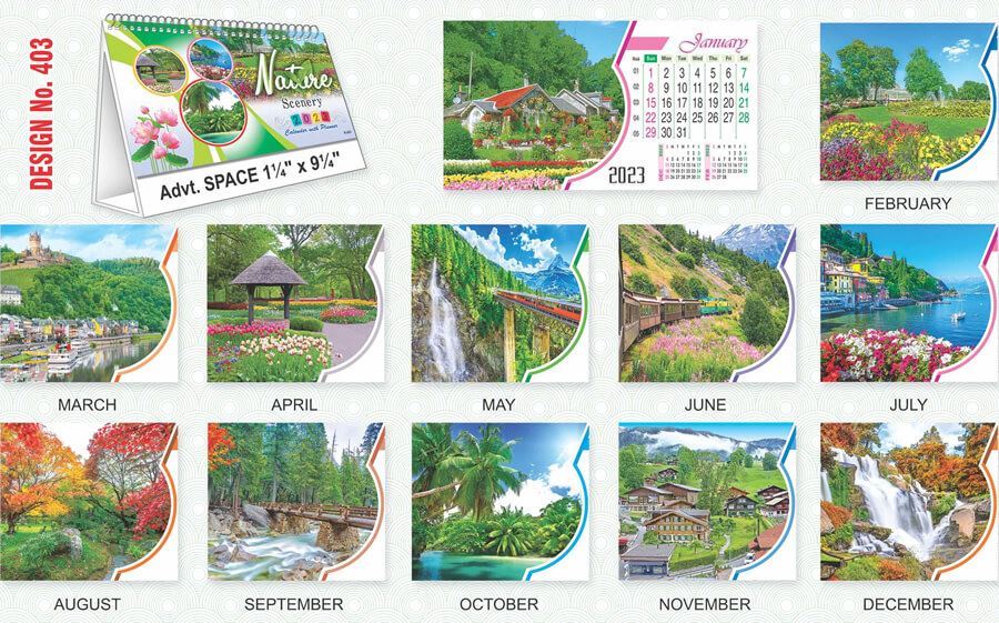 T403 Natural Scenery - Table Calendar With Planner Print 2023