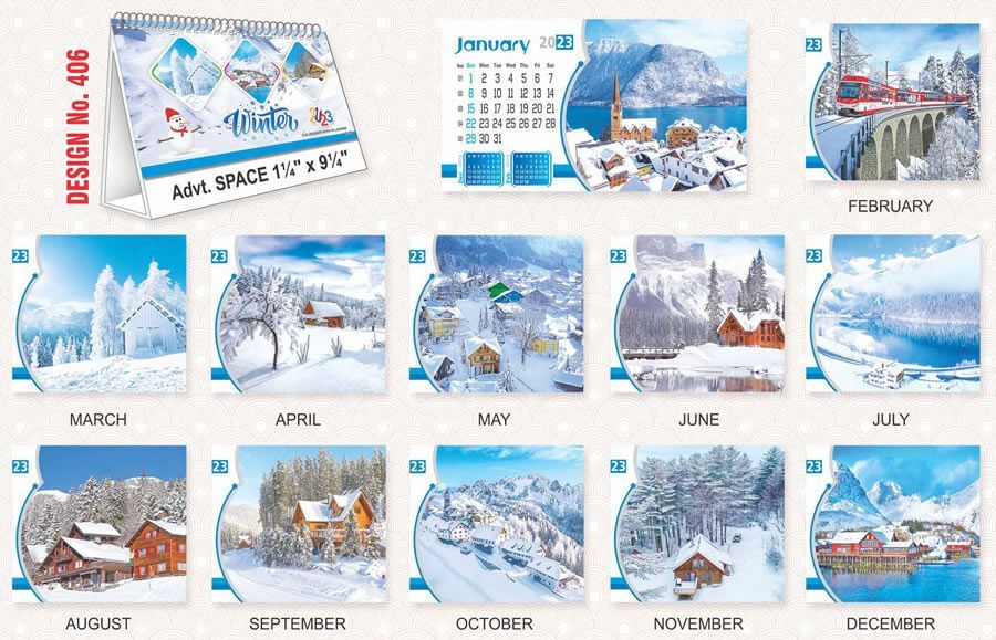 T406 Winter season - Table Calendar With Planner Print 2023