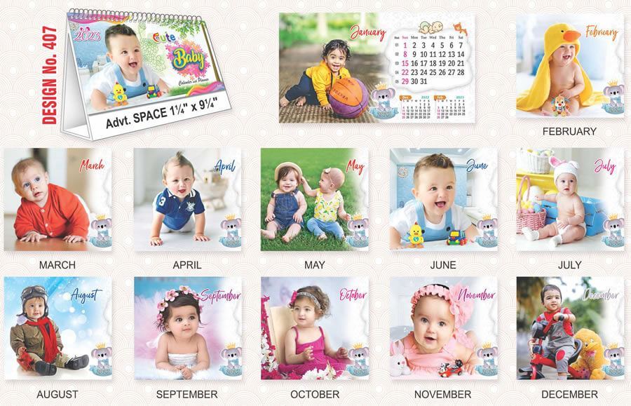T407 Cute Baby - Table Calendar With Planner Print 2023