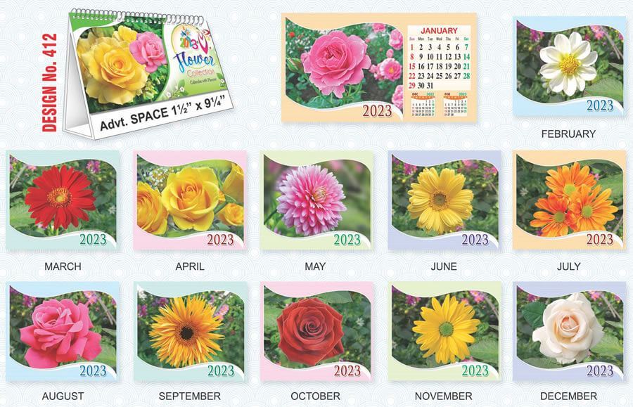 T412 Flower Collection - Table Calendar With Planner Print 2023