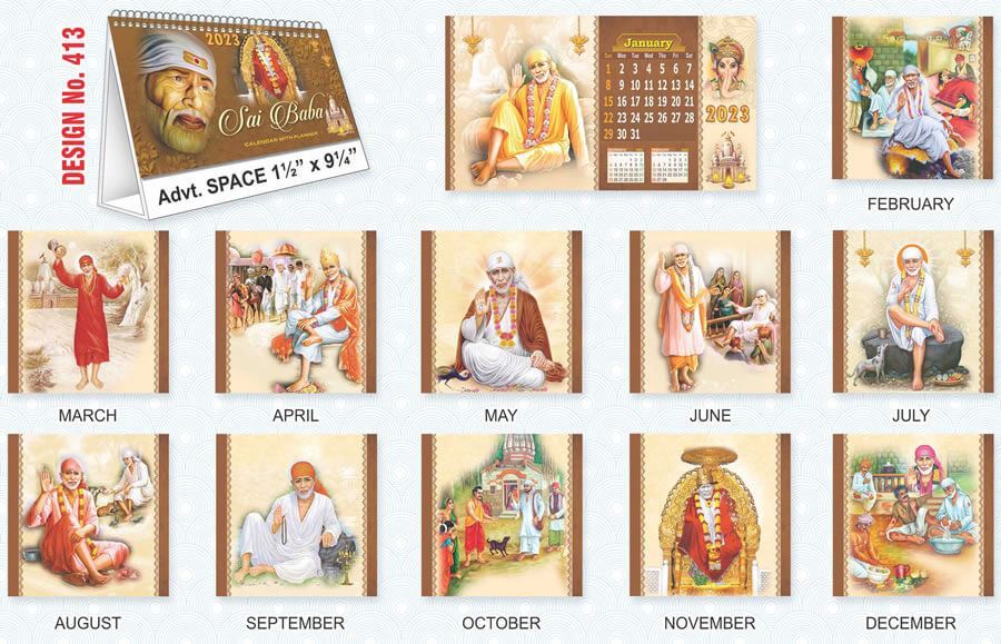 T413 Sai baba - Table Calendar With Planner Print 2023