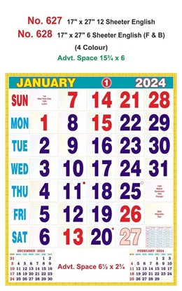 R627 English Monthly Calendar Print 2024