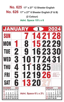 R626 English(F&B) Monthly Calendar Print 2024