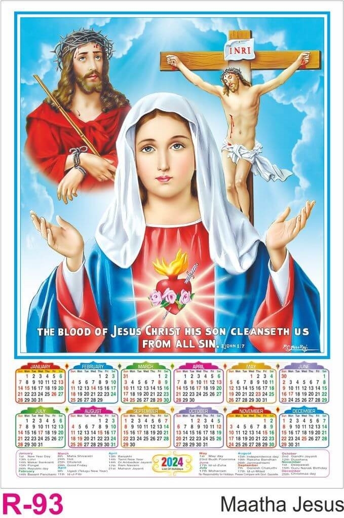 R93 Maatha  Jesus Plastic Calendar Print 2024