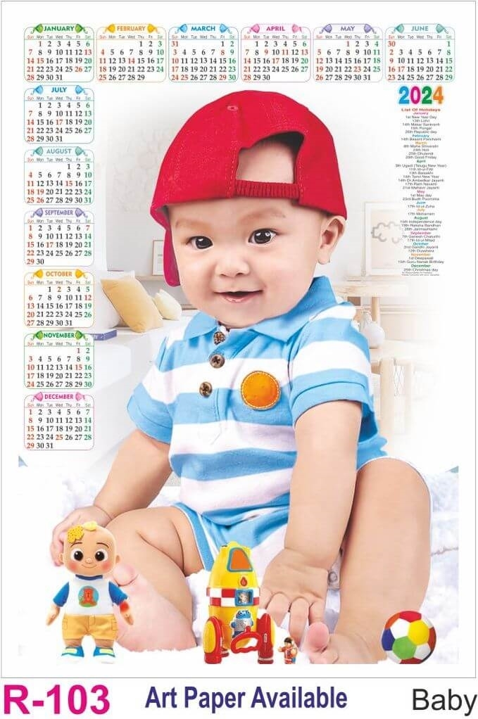R103 Baby Plastic Calendar Print 2024