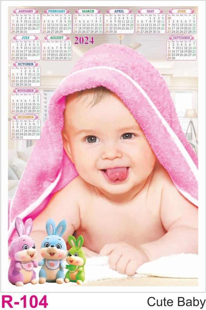 R104 Cute Baby Plastic Calendar Print 2024