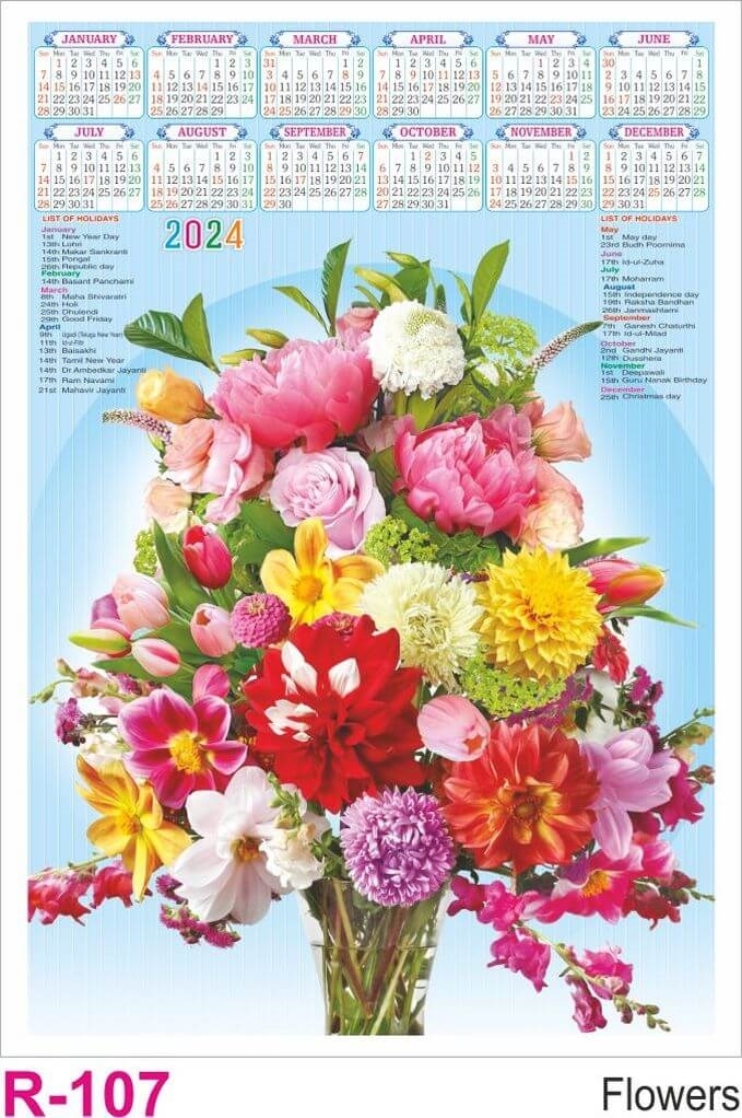 R107 Flowers Plastic Calendar Print 2024