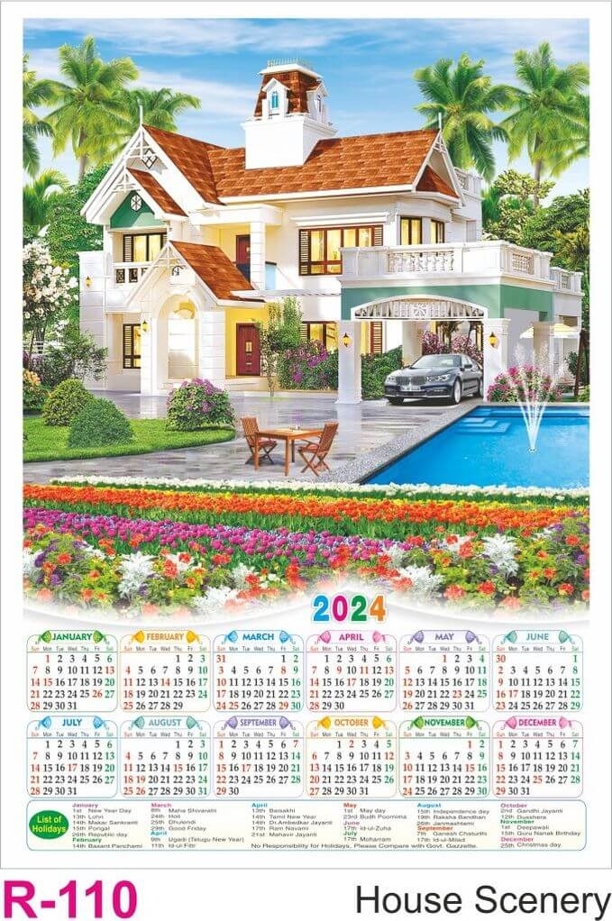 R110 House Scenery Plastic Calendar Print 2024