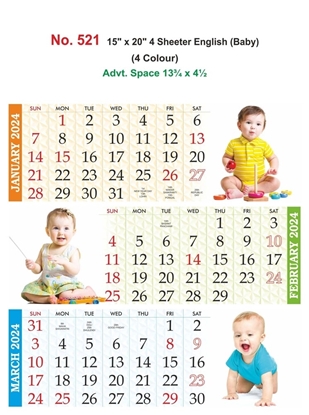 R521 English(Baby) 4 Sheeter Monthly Calendar Print 2024	