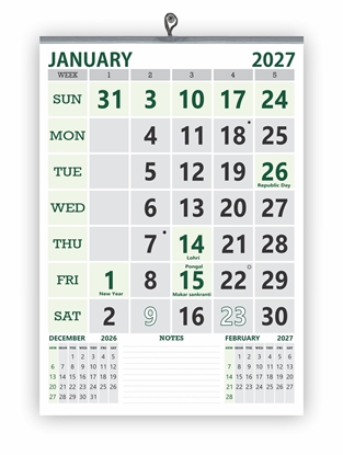 VP723 English 14x20" 12 sheets monthly wall calendar 2027
