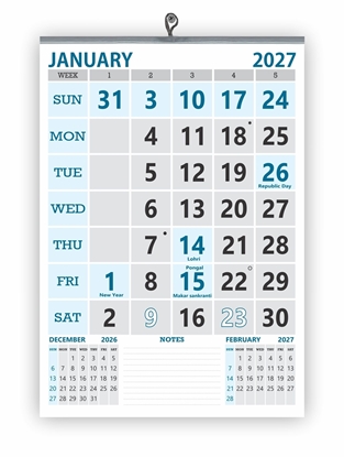 VP823 English 14x20" 12 sheets monthly wall calendar 2027