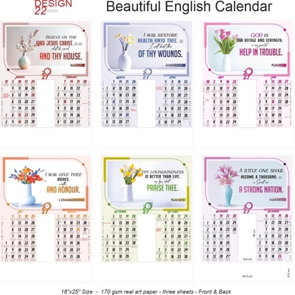 AC22 18x25" English 3 Sheets Front & Back Christian Monthly Calendar Print 2027